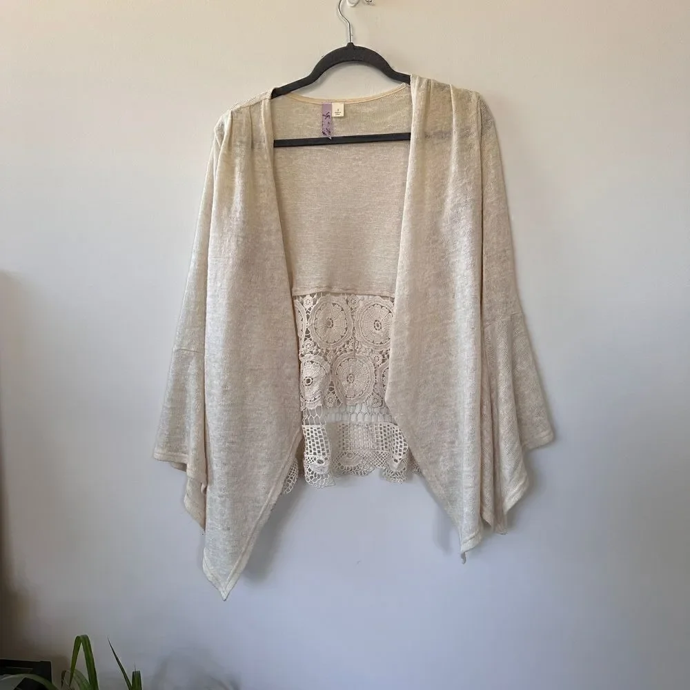 Alya Knit Crochet Cardigan Sweater Boho Long Sleeve Cream Soft Womens Size Small